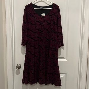 NWT Floral Purple Lace Fluted Floral Dress Women’s Size 2XL (18-20)